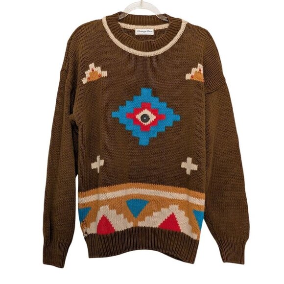 Carriage Court Southwestern Sweater Womens Size Large Brown Aztec Western Knit - Picture 1 of 9